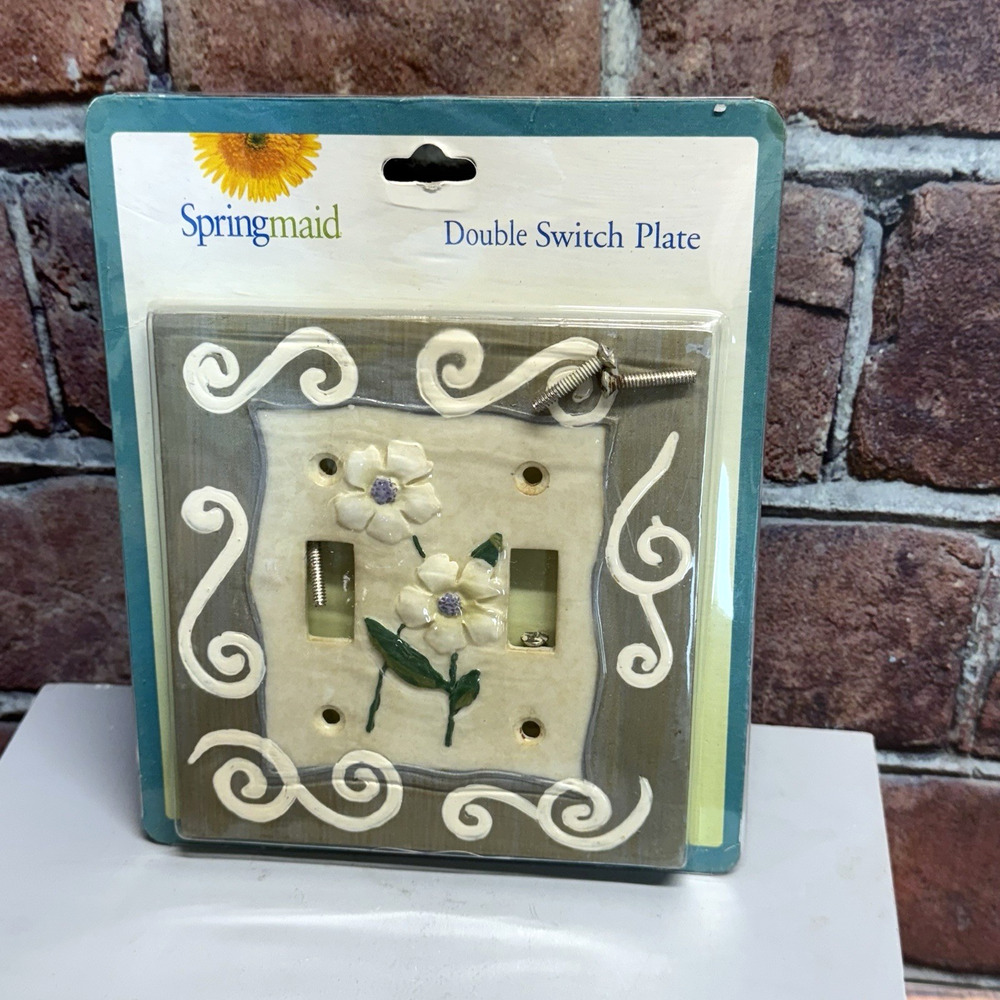Vintage 3D Springmaid Double‎ Dual Light Switch Plate Cover White Flowers NIP